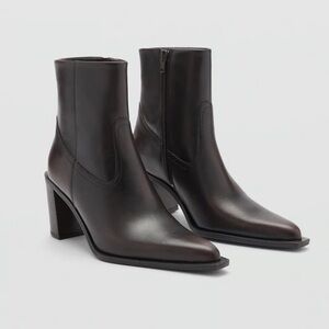 Brown Leather Block Heel Ankle Boots